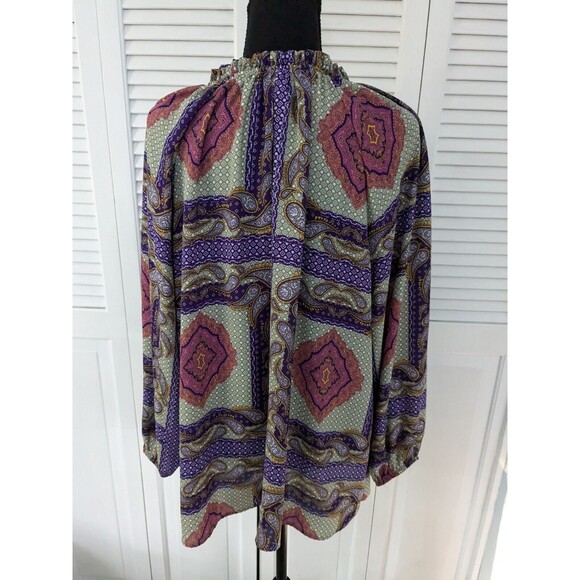 Simply Emma Top Women's sz 2X V-neck Handkerchief Print Multi Boho Peasant Panes - Picture 9 of 15